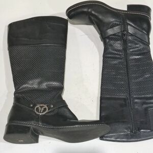 FLEXI Black Leather Knee-High Heeled Boots Size 6.5